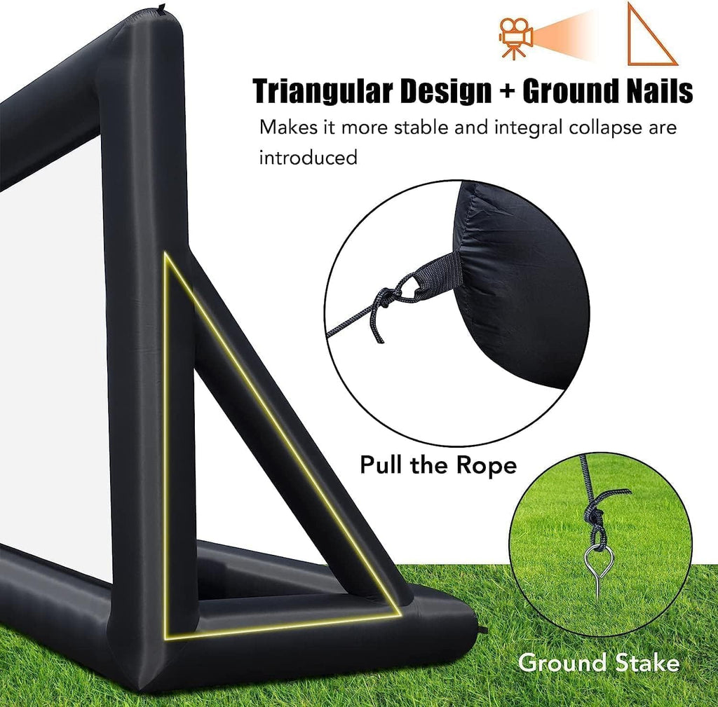 PioneerWorks Inflatable Projector Screen, 24FT Portable Blow Up Outside Projector Screen, Front & Rear Projection, with Rope, Air Blower, Ground Nails and Carry Bag, for Theater, Football, Backyard