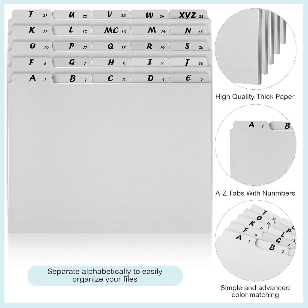 2 Set 50 Pcs Alphabet File Dividers Top Tab File Guides Set, Heavyweight A-z Letter Size Filing Cabinet Dividers 1/5 Cut Tab Desk Organizer for Work School Office