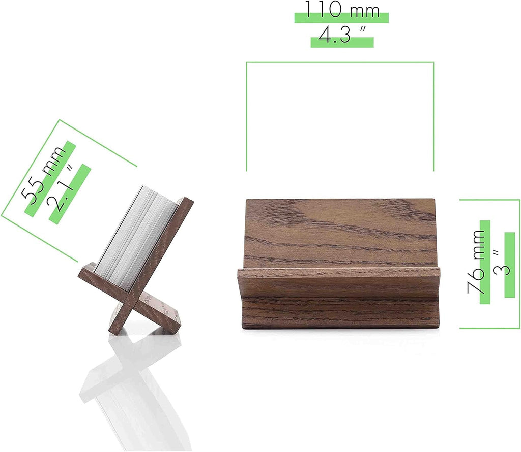 Business Card Holder for Desk - Brown Wood Small Cards Holders, Professional Desktop Business Card Stand Display, Wooden Name Card Holder