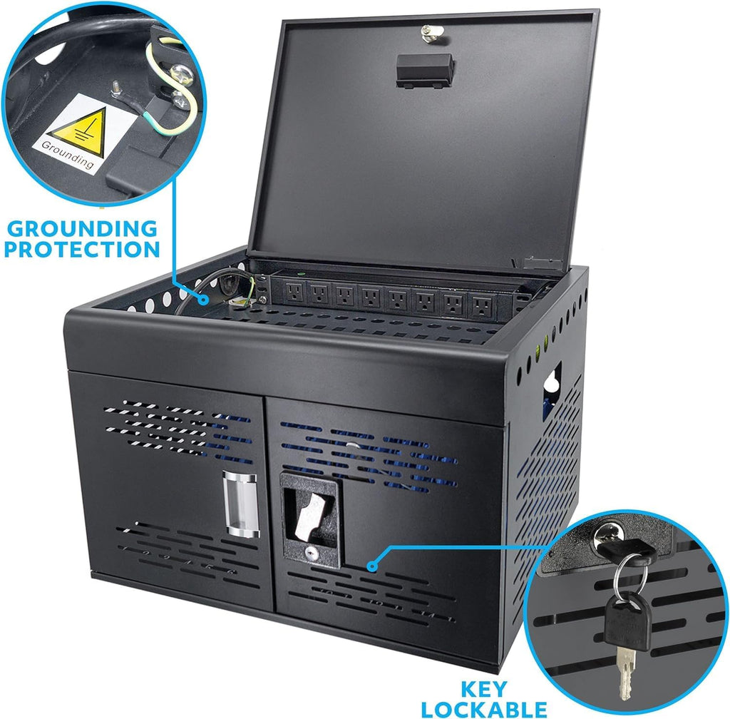 POCHAR 16-Device Charging Cabinet for Laptops & Tablets - Laptop Lock Box for Chromebook, iPad - Locking Laptop Charging Station for Classroom Office Library -Tablet Storage Box with Cable Management