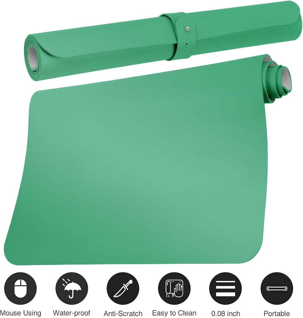 Boutilon Leather Desk Pad Protector,Non-Slip Mouse Pad,Laptop Desk Pad,Office Mouse Mat,Waterproof Leather Desk Blotter,Desk Writing Pad for Office and Home (L-Light Green,35"x 17")