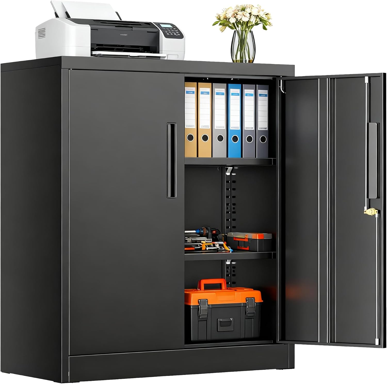 SUNCROWN Metal Storage Cabinets, 36”Locking Cabinet with Doors and Adjustable Shelves, Steel Utility Tool Garage Cabinets for Home, Office, Kitchen,Warehouse, Black