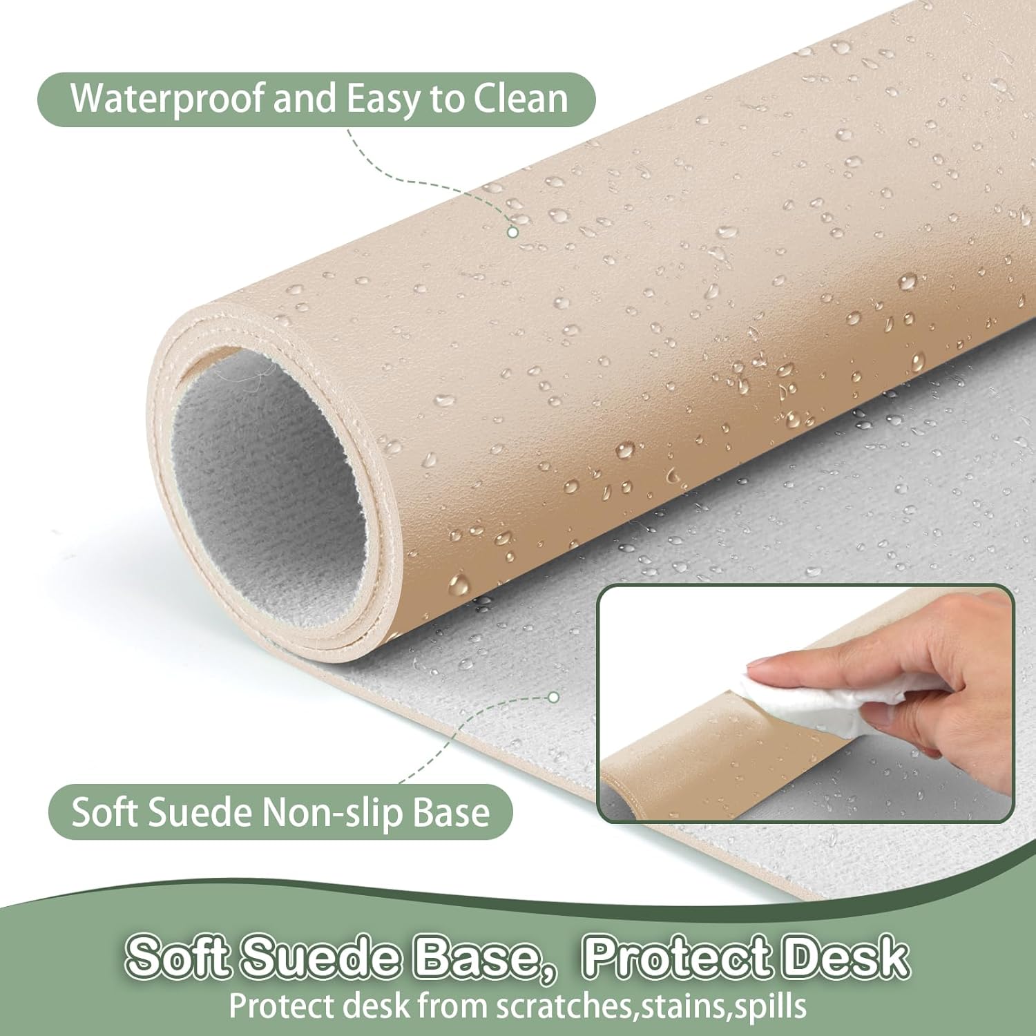 Boutilon Leather Desk Pad Protector,Non-Slip Mouse Pad,Laptop Desk Pad,Office Mouse Mat,Waterproof Leather Desk Blotter,Desk Writing Pad for Office and Home (L-Golden,35"x 17")
