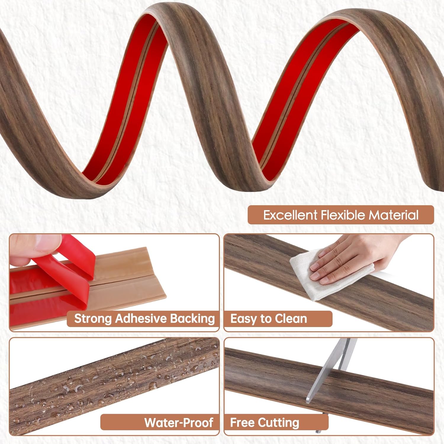 Floor Cord Cover for Wires on Floor Self Adhesive Cord Hider Floor Cable Management Wire Covers for Cords Protector Prevent Cable Trips Cord Cavity W 0.51" x H 0.31", Misty Brown Wood, 3.3Ft
