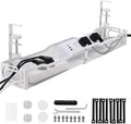 Under Desk Cable Management Tray 25.3 Inch – No Damage Install, Cord Organizer for Office & Home, Wire Organizer for Desk Storage, White