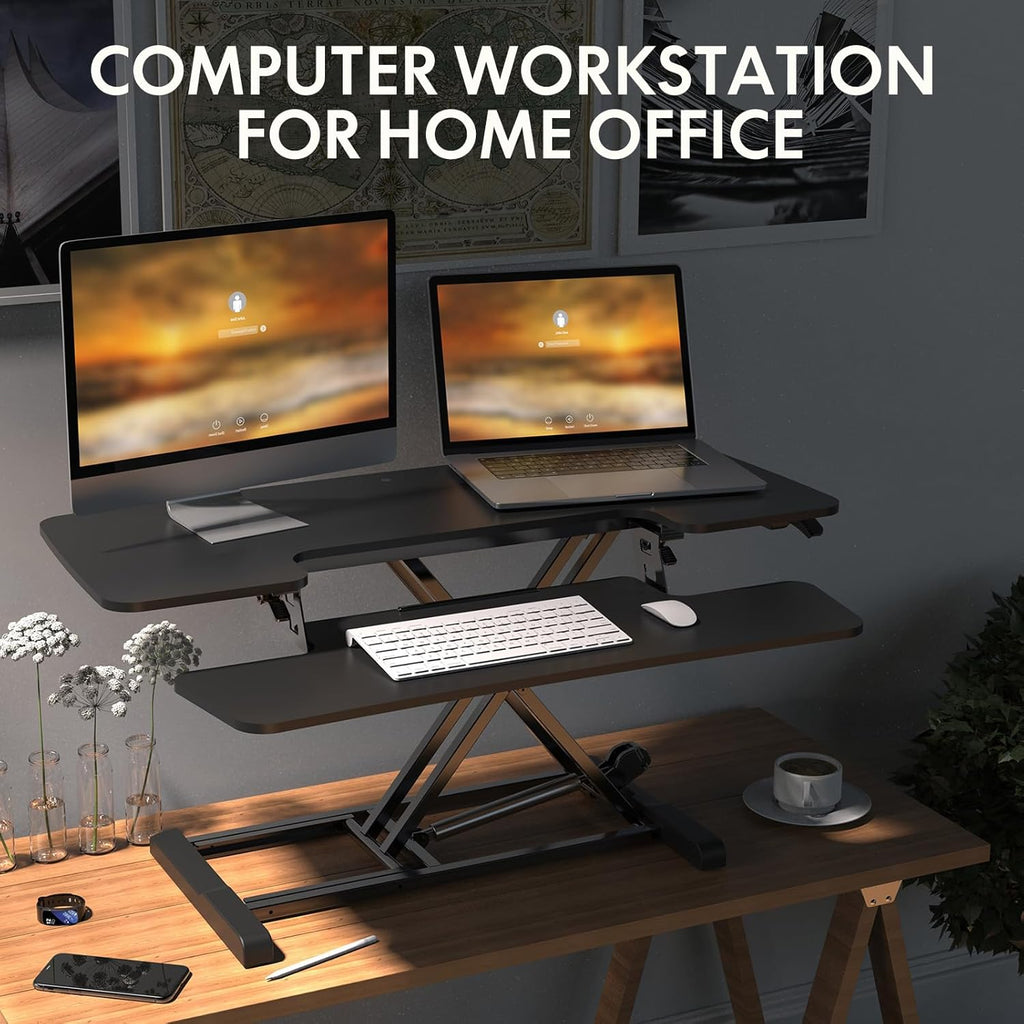 FLEXISPOT Standing Desk Converter 40in Sit to Stand up Desk Riser Height Adjustable Computer Workstation with Spacious 2-Tier Desktop Black