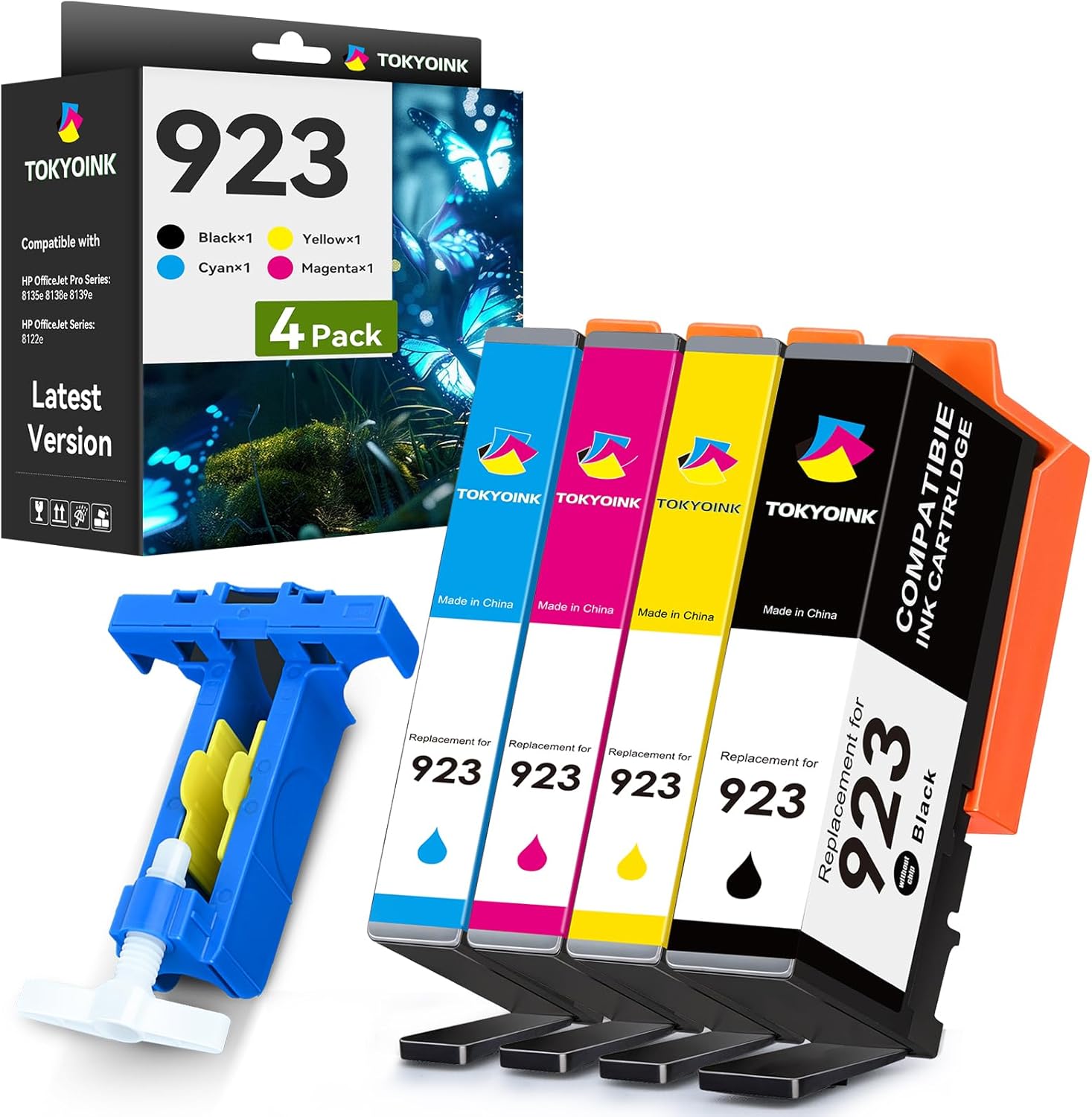 923 Ink Cartridges Combo Pack Replacement for HP 923e 923 923XL Ink Cartridges Work for OfficeJet 8120 8122e 8123 OfficeJet Pro 8130 8135e 8138e 8139e Printer Without Chip (4 Pack)