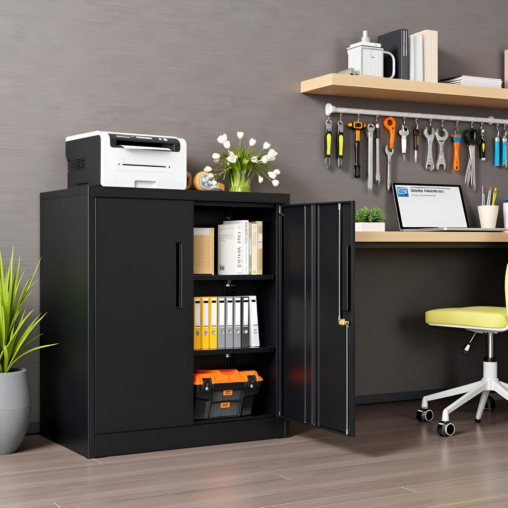 SUNCROWN Metal Storage Cabinets, 36”Locking Cabinet with Doors and Adjustable Shelves, Steel Utility Tool Garage Cabinets for Home, Office, Kitchen,Warehouse, Black