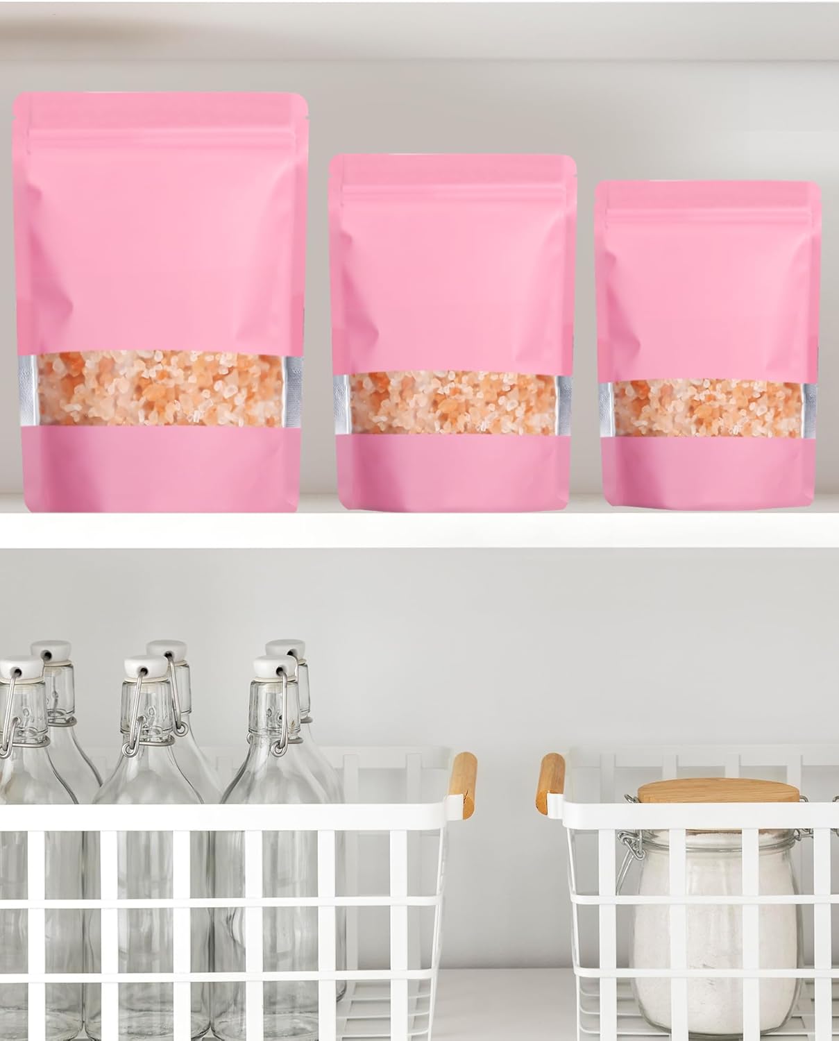 FireKylin 100 Pack Smell Proof Bags 4.7" x 7.9", Resealable Bags with Matte Window, Foil Pouch Stand Up Sealable Bags for Packaging（Pink）
