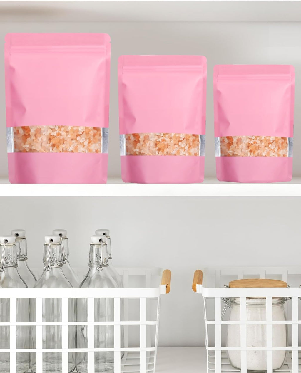 FireKylin 100 Pack Smell Proof Bags 5.9" x 8.6", Resealable Bags with Matte Window, Foil Pouch Stand Up Sealable Bags for Packaging（Pink）