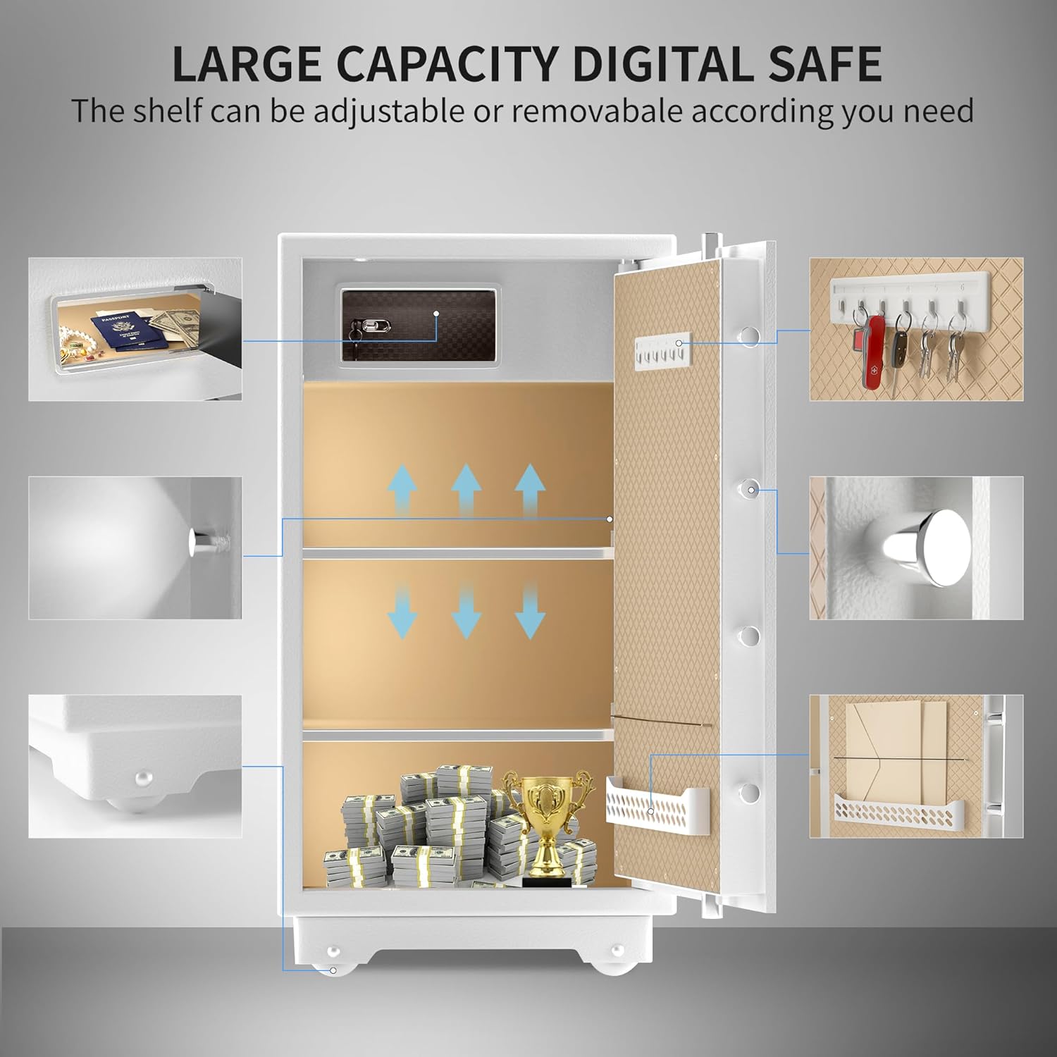 【US STOCK】TIGERKING 7.2 Cubic Feet Extra Large Heavy Duty Safe Box, Home Safe with Double Safety Key Lock and Separate Lock Box, Digital safe with 2 Removable Shelf for Home Hotel Office,132lbs