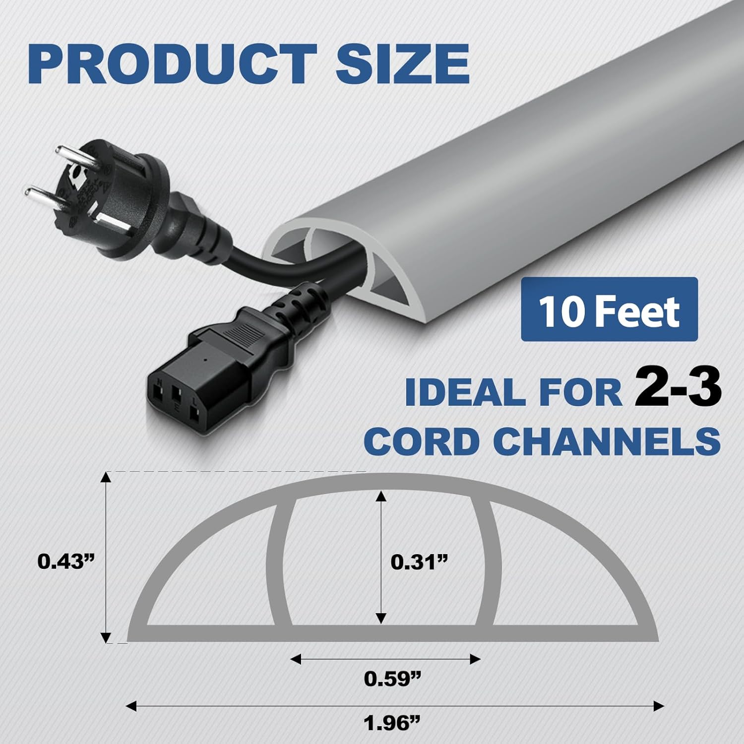 Floor Cord Cover for Wires on Floor Self Adhesive Cord Hider Floor Cable Management Wire Covers for Cords Protector Prevent Cable Trips Cord Cavity W 0.59" x H 0.31", Gray, 10Ft