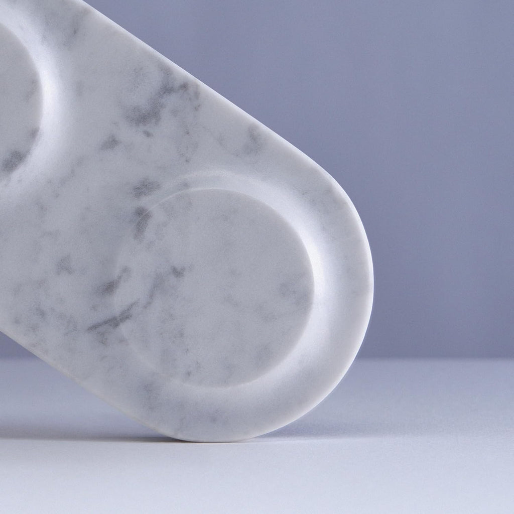 Einova Dual Classic Stone – Dual Wireless Charging Pad in Genuine Marble, Designed in Italy, Integrated 6 ft USB-C Cable, Smartphones, Wireless Earbuds, Smartwatches – White Carrara Marble