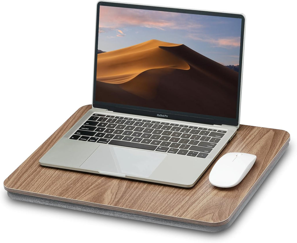 Portable Lap Laptop Desk with Pillow Cushion, Fits up to 15.6 inch Laptop, Lap Stand for Bed & Couch & Carpet, Book Tablet/Drawing Board/Computer Laptop Stand - Dark Brown Wood