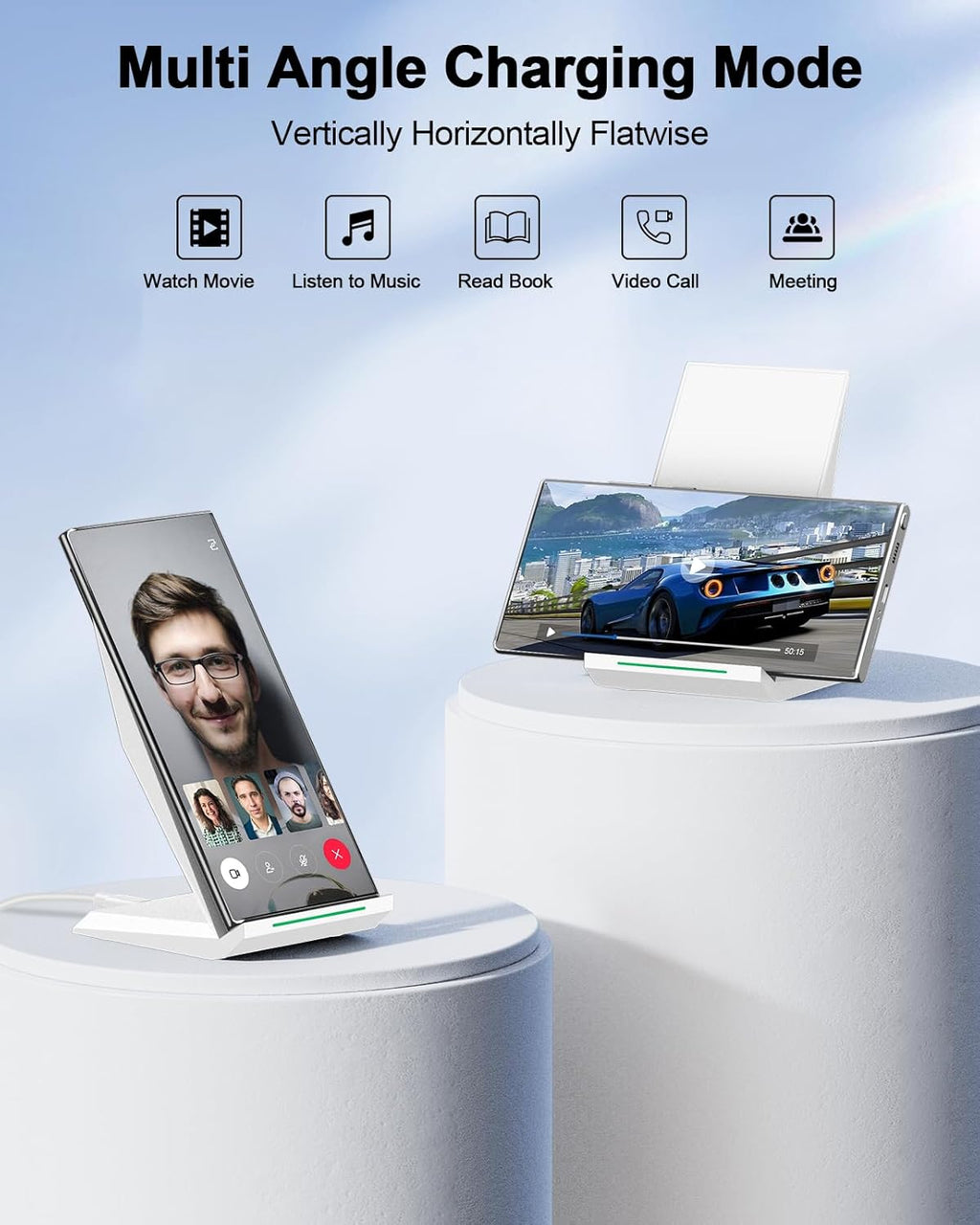 NANAMI Fast Wireless Charger - Qi Certified Charging Stand 7.5W Compatible iPhone 17/17 Pro/17 Pro Max/16/15/14/13/12, 10W for Samsung Galaxy S25/S24/S24 Ultra//S23/S22/21/S20 and Qi-Enabled Phones