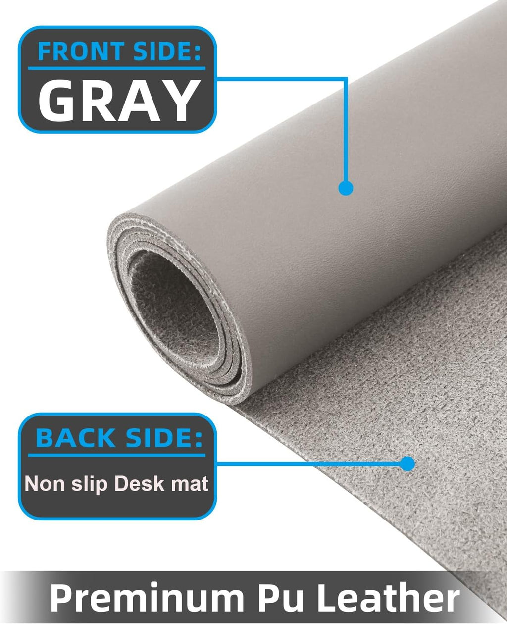 Small Leather Desk Mat, Mouse Pad, Laptop Mat, Non-Slip PU Leather Blotter, Waterproof Writing Pad for Office/Home (23.6"x13.8", Light Grey)