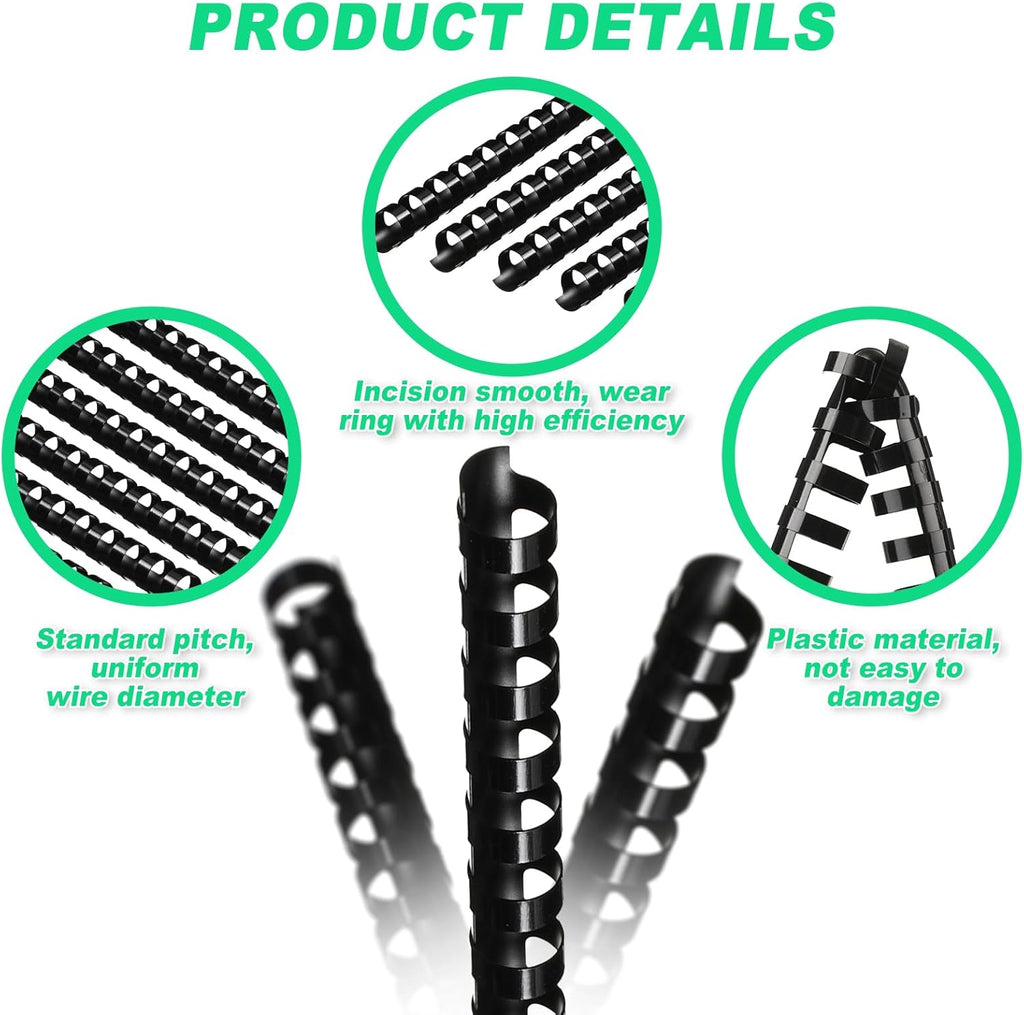 Yunsailing 150 Pack Plastic Binding Combs Plastic Binder Comb Ring 19 Ring Binding Spines Letter Size Spiral coils for Notebook Calendar(1/2 in,Black)