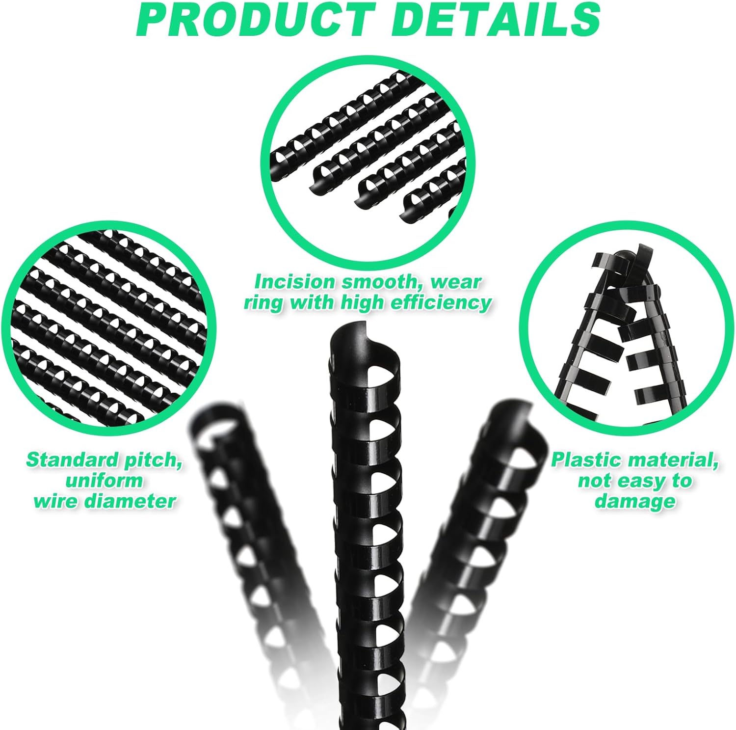 Yunsailing 150 Pack Plastic Binding Combs Plastic Binder Comb Ring 19 Ring Binding Spines Letter Size Spiral coils for Notebook Calendar(1/2 in,Black)