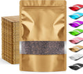 Funfery 100 Pcs Smell Proof Packaging Bags,Mylar Clear Bags for Food Storage,Sealable Bag for Packaging,Stand Up Pouches with Window,ReSealable Bag for Small Business,Cookies,Candy(Gold,4x6in)