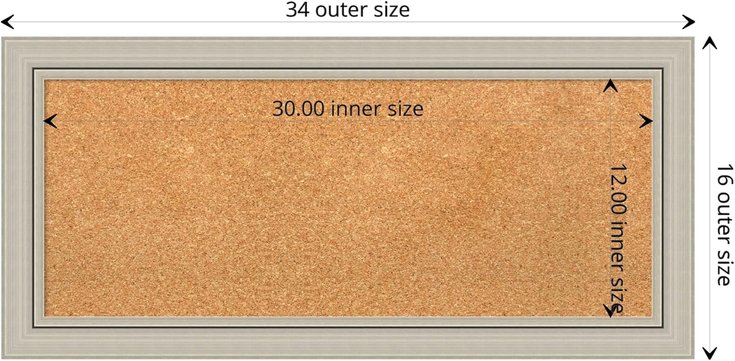 Amanti Art Natural Cork Board for Wall, 16x34 Vision Board with Silver Wood Frame, Medium Corkboard Office Decor for Home Organization, Casual Corkboard Pinboard to display items for home organization