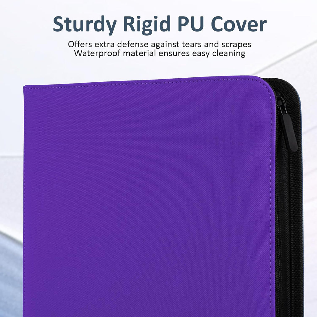 Trading Card Binder 9 Pocket with Zipper, Fvxldcz PU Cover Card Collection Binder 540 Cards Sleek Side-Loading Card Album, Sturdy Card Collection Folder for TCG, MTG, Yugioh, Sport Cards (Purple)