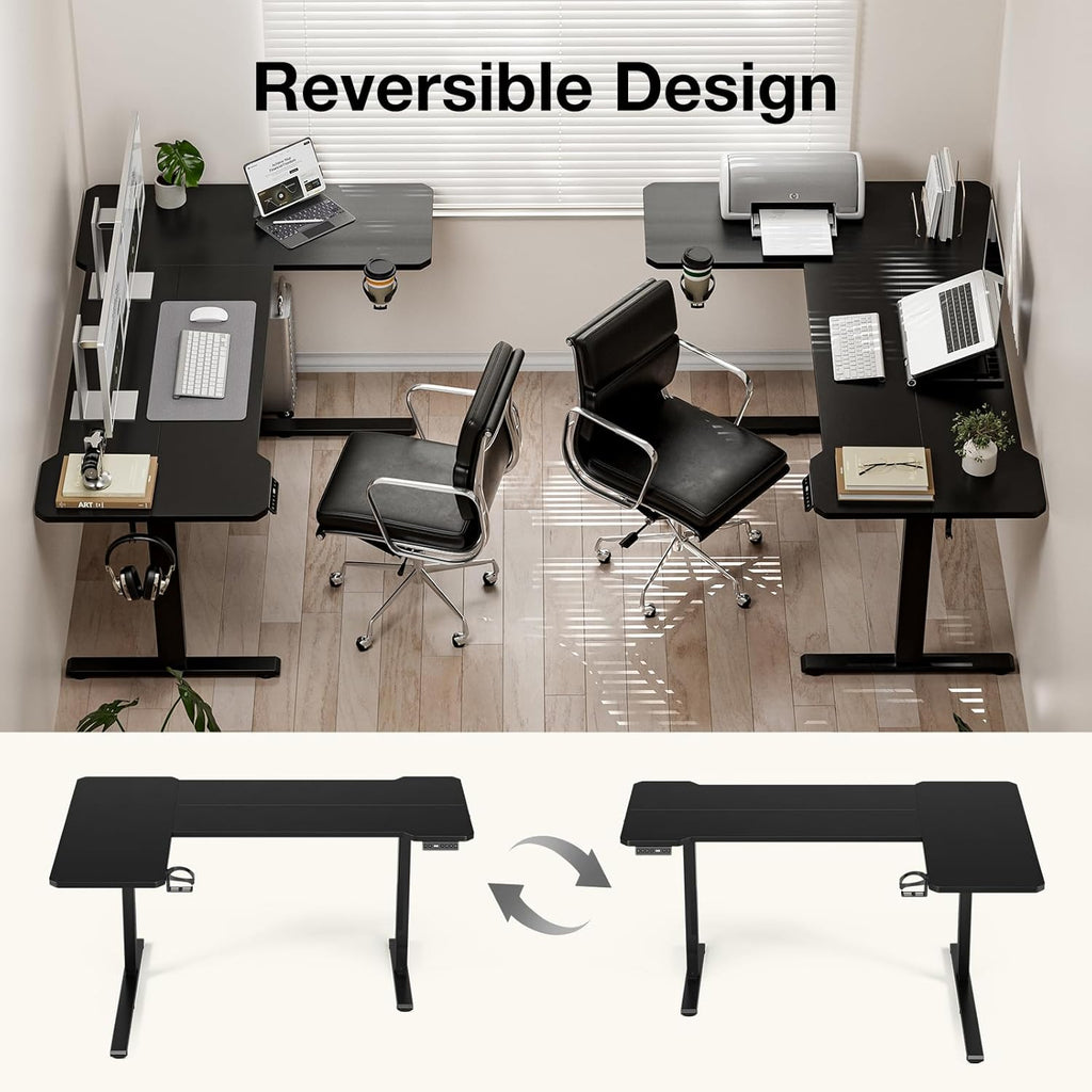 51" Reversiable L-Shaped Electric Standing Desk Adjustable Height Gaming Stand Up Corner Desk Sit Stand Home Office Computer Desk with Splice Board,Black Carbon Top