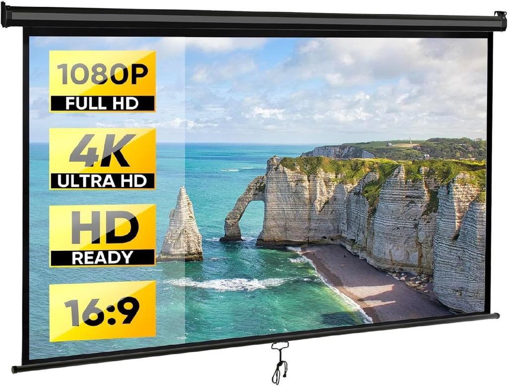 ZENY Outdoor Projector Screen Pull Down 80 Inch 16:9 HD Projection Screen, Roll Down Ceiling Projector Screen, Portable Indoor Outdoor Movie Screen