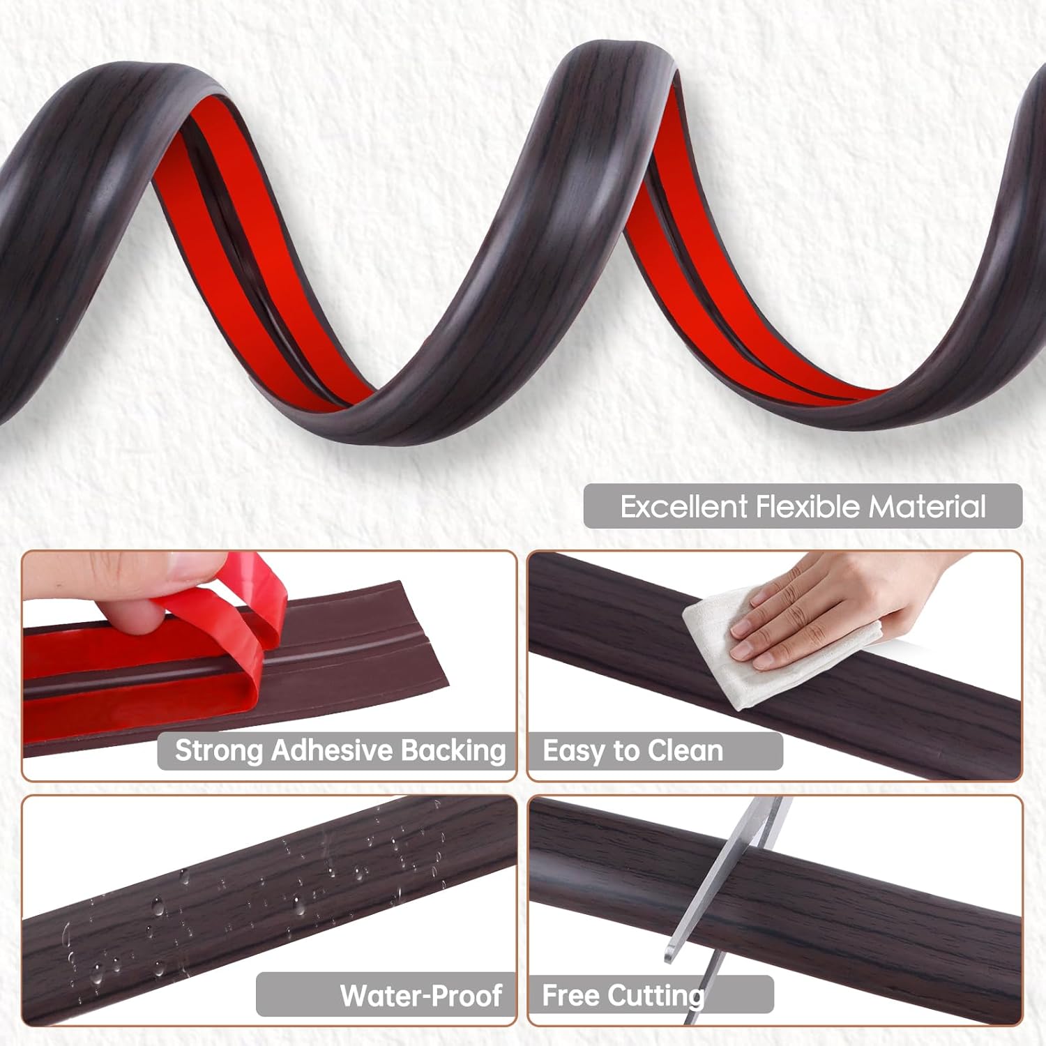 Floor Cord Cover for Wires on Floor Self Adhesive Cord Hider Floor Cable Management Wire Covers for Cords Protector Prevent Cable Trips Cord Cavity W 0.32" x H 0.32", Black Walnut, 3.3Ft