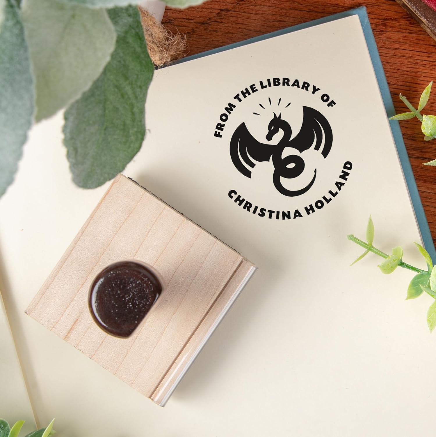from The Library of Stamp for Fantasy Book Readers | Custom Stamp | Ex Libris | Elevate Your Dark Romance Collection of Stories and Novels (Design 5, Wood Hand Stamp)