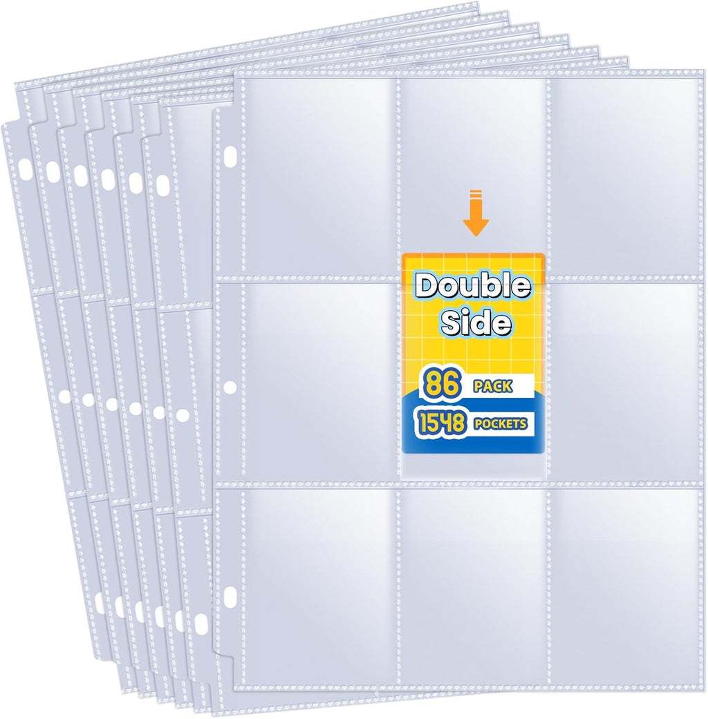1548 Pockets Double Side Trading Card Sleeves, Fabmaker 9 Pocket Card Sleeves Binder Sheets for 3 Ring Binder, Long-Lasting Trading Card Binder Sleeves Fit for MTG, Baseball, Game, Business Cards