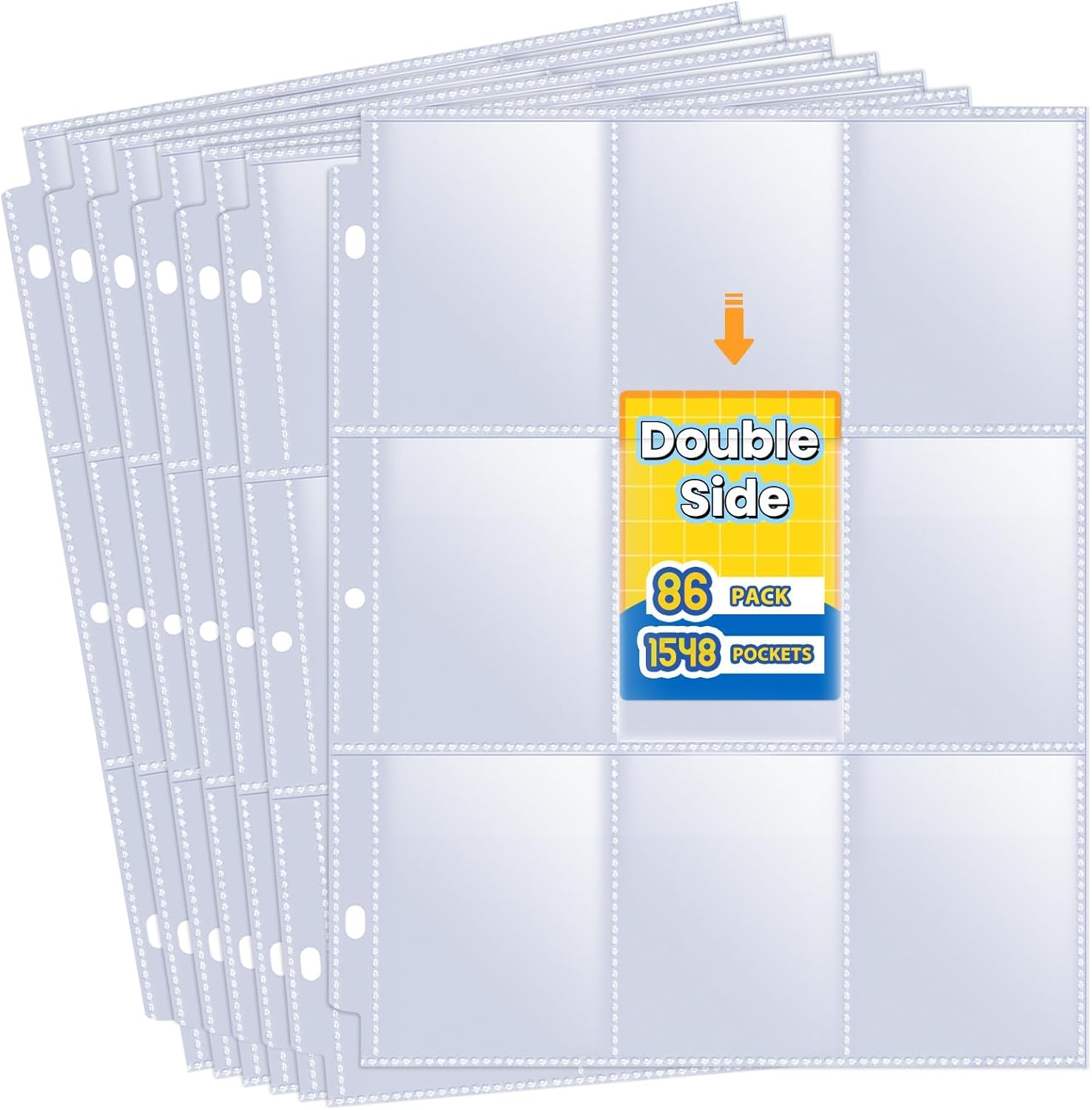 1548 Pockets Double Side Trading Card Sleeves, Fabmaker 9 Pocket Card Sleeves Binder Sheets for 3 Ring Binder, Long-Lasting Trading Card Binder Sleeves Fit for MTG, Baseball, Game, Business Cards