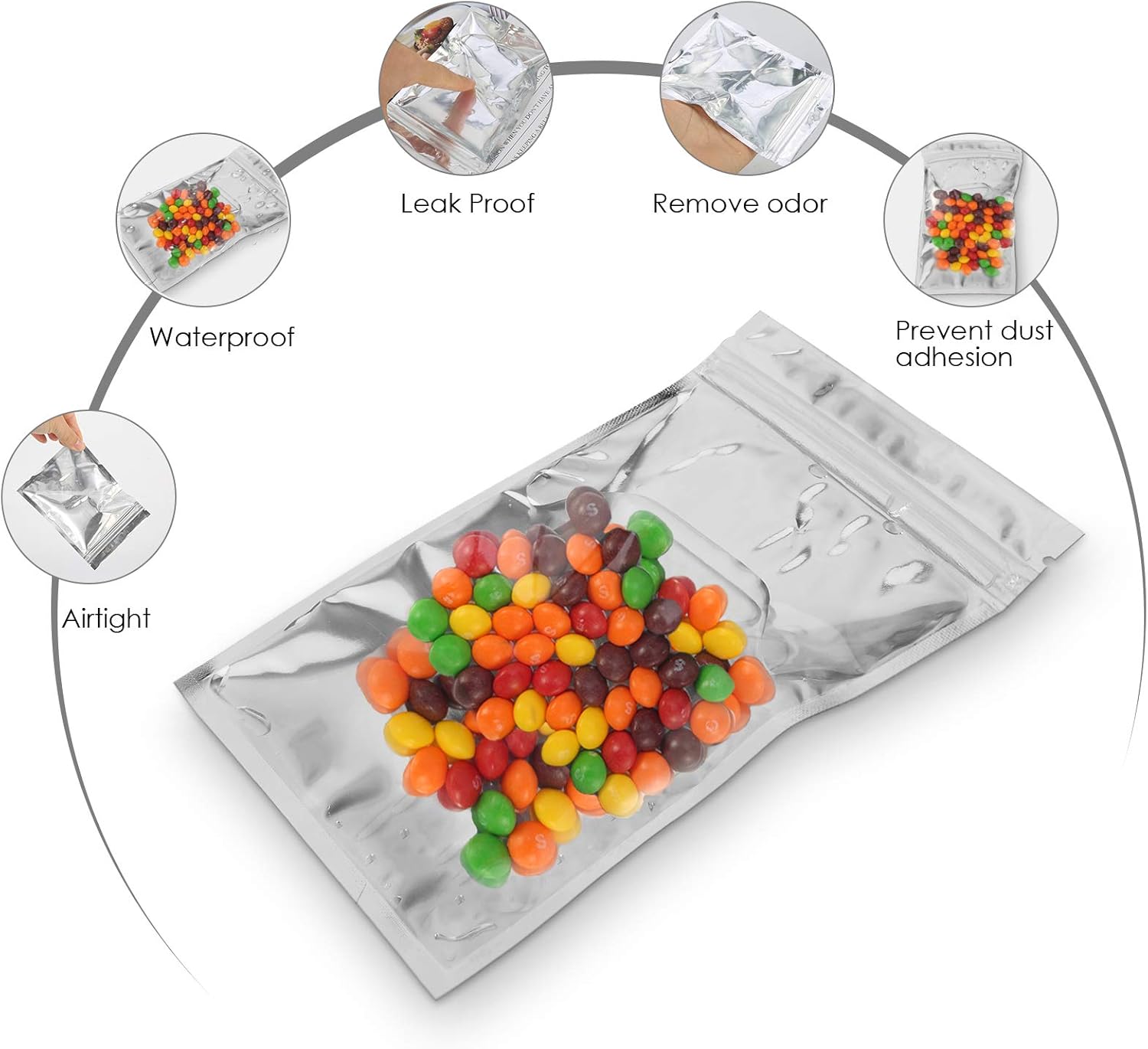 Resealable Mylar Bags | 100 Pcs 4 X 6 Inch | Smell Proof Bag Heat Seal Cute Packaging Foil Food Sealable Small Front Clear Plastic Silver for Storage Candy Beef Jerky Jewerly Product