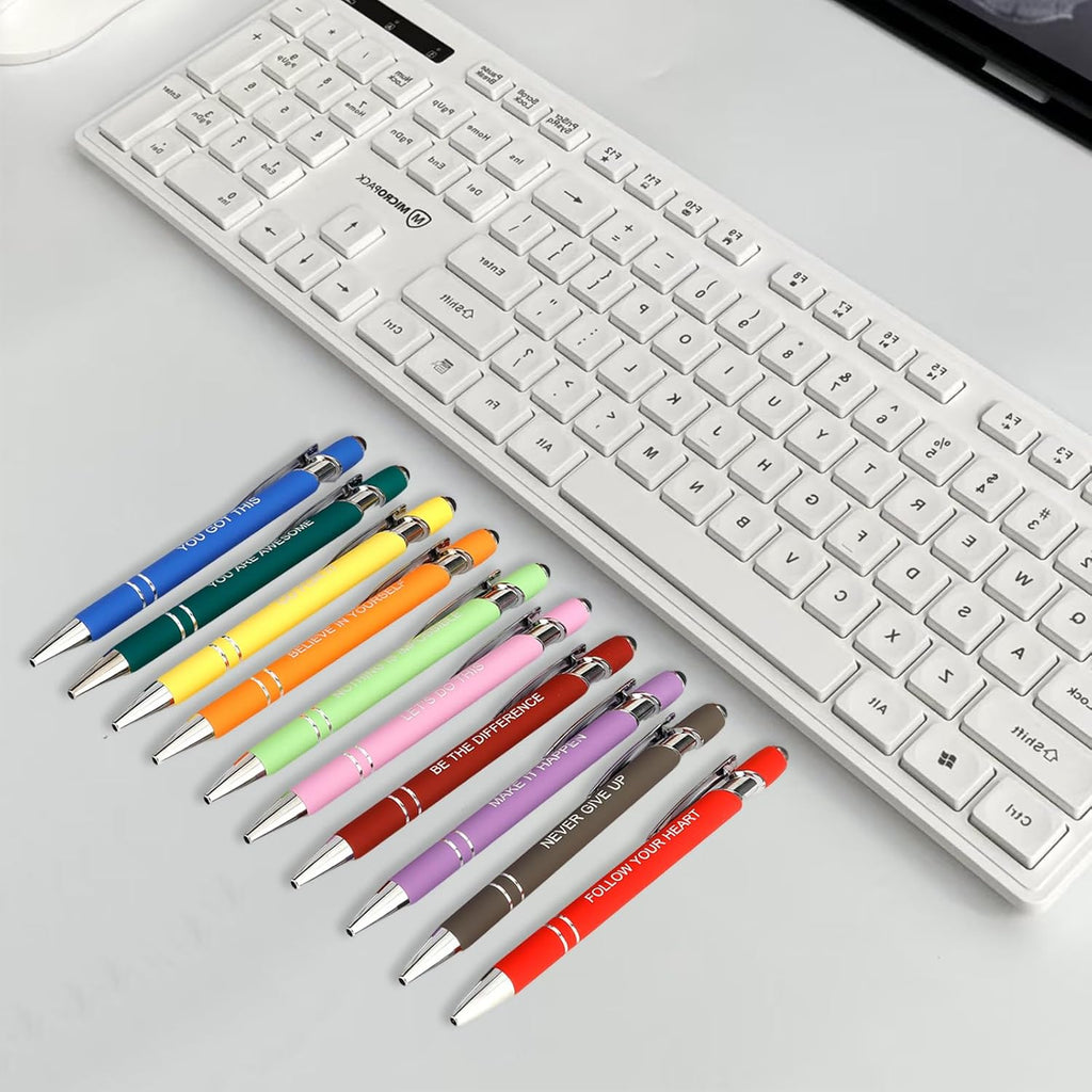 10 Pcs Inspirational Pens Bulk - Motivational Ink Ballpoint Pen with Quotes Stylus Tip Nurse Gifts for School Coworkers Office Supplies Black Ink