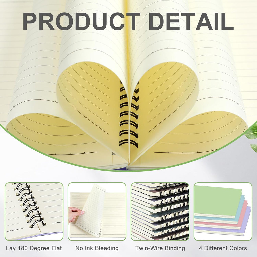 Yahenda Spiral Notebook Bulk A5 Journal Lined 8.3'' x 5.5'' Writing Composition Paper Small Notepad Subject Notebook for Students Office Business Back to School Supplies(Pastel Colors,4 Pcs)