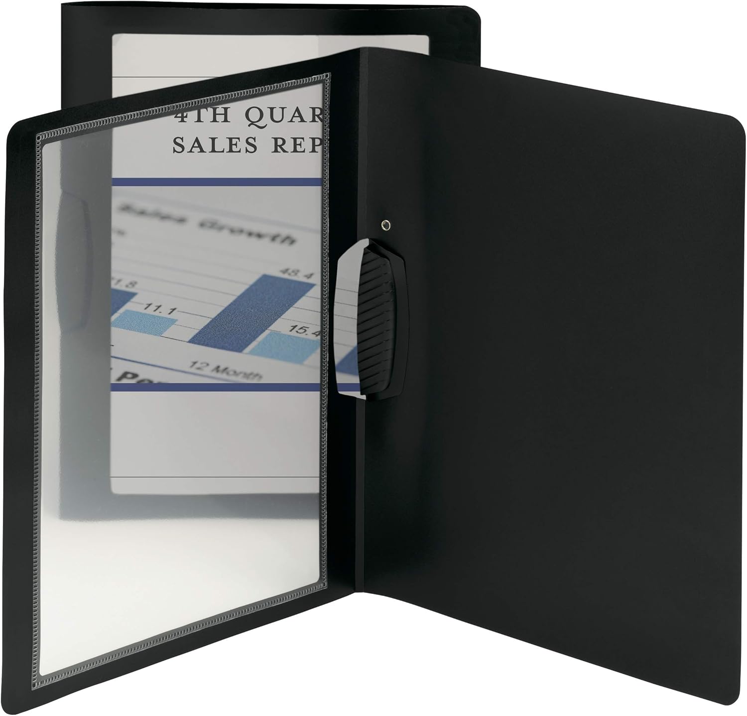 Smead Frame View Poly Report Cover with Swing Clip Side Fastener, 1/2" Capacity, Letter Size, Black/Clear Front, 5 per Pack (86043)