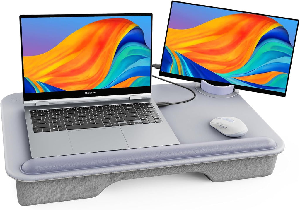 SAIJI Laptop Lap Desk for Bed—Fits Up to 17" Laptops & MacBook,Lightweight Tray Table with Soft Leather Wrist Pad,Sturdy Phone/Tablet Holder, Laptop Stand with Cushion for Home Office/Gaming On Couch