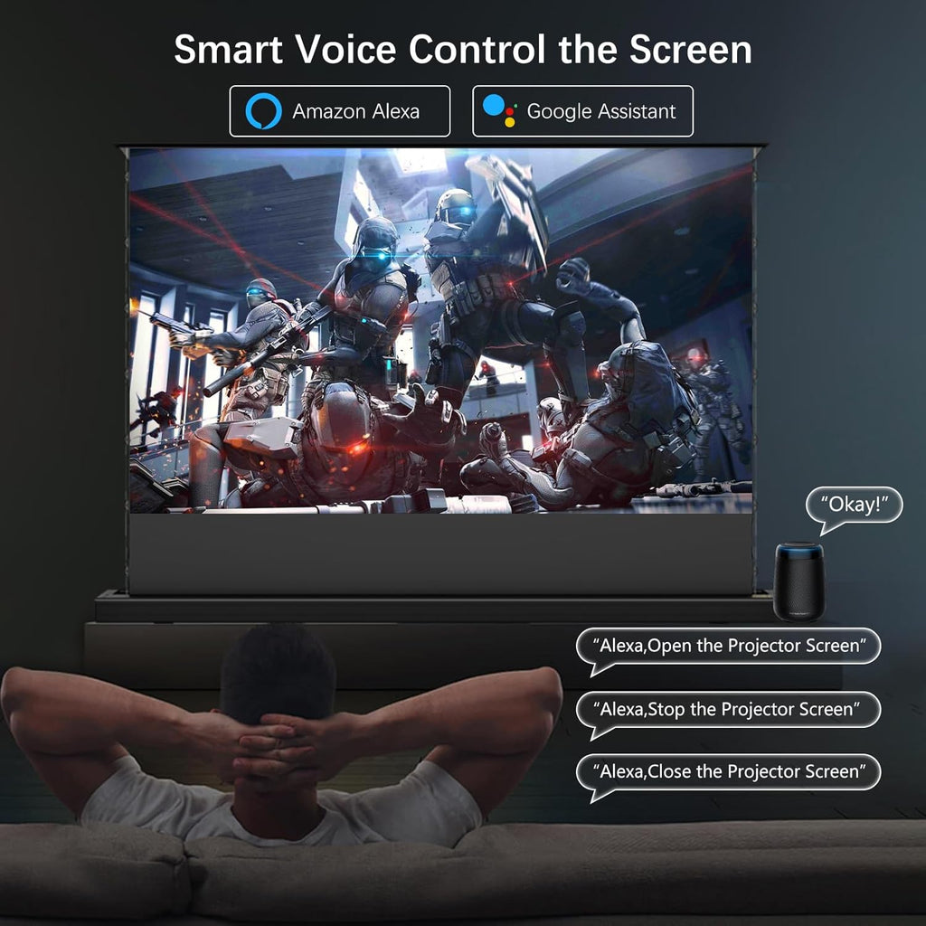 IN&VI Motorized ALR Floor Rising Projector Screen for Long/Standerd Throw Projector,Movie Screen for Home Theater,Motorized Projector Screen 4K/8K Ultra HD Active 3D (120 Inch/16:9)