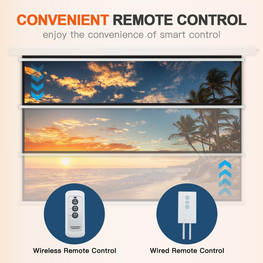 YODOLLA 110" Projector Screen Motorized 16:9, 4K HD Pull Down Retractable Projection Screens Electric Automatic Wall Ceiling Movie Screen for Office Classroom Indoor with Remotes
