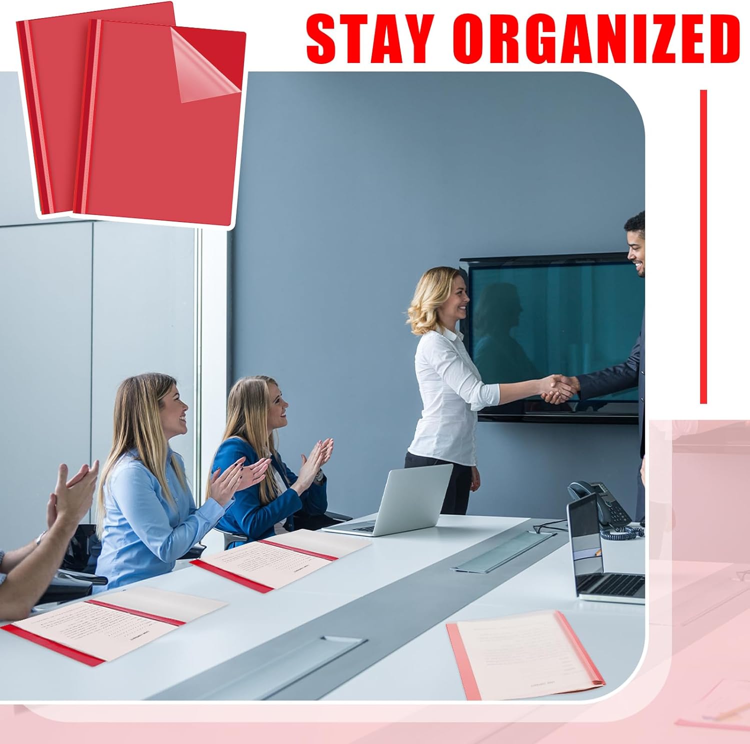 Teling 24 Pcs Clear Front Report Covers with 3 Prongs Presentation Folders Plastic Resume Portfolio Report Letter Size Presentation Binder for Paper Document School Office(Red)