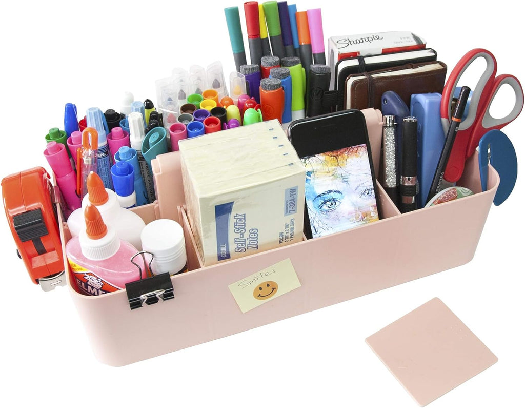 -Large Portable Caddy, DIY Dividers, 8 Compartments, Basket with Handle Storage Organizer Modern Made in USA (6 PACK, Indie Pink)