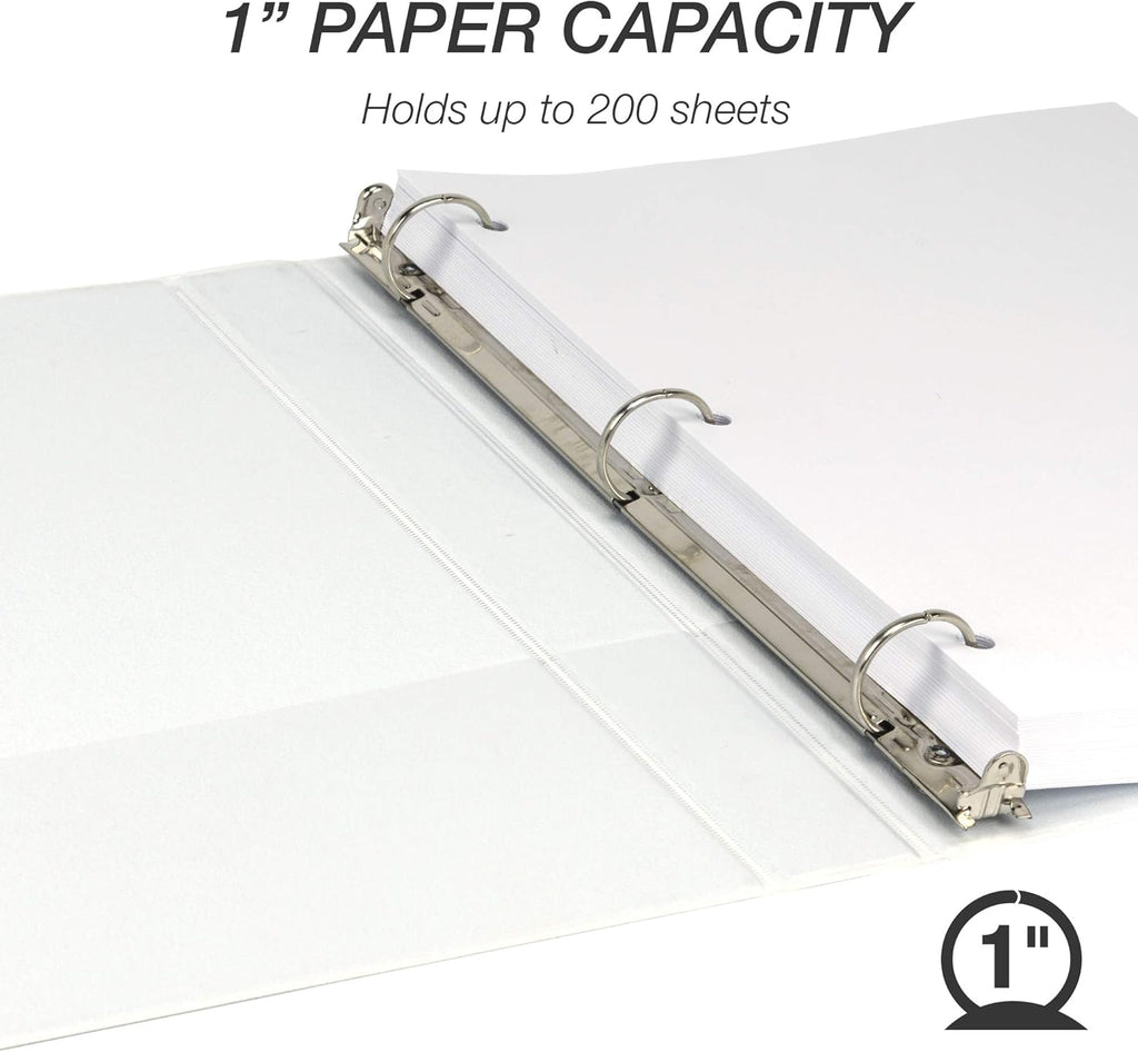 Samsill Durable 1 Inch Binder, Made in the USA, Round Ring Customizable Clear View Binder, White, 8 Pack (S88437)