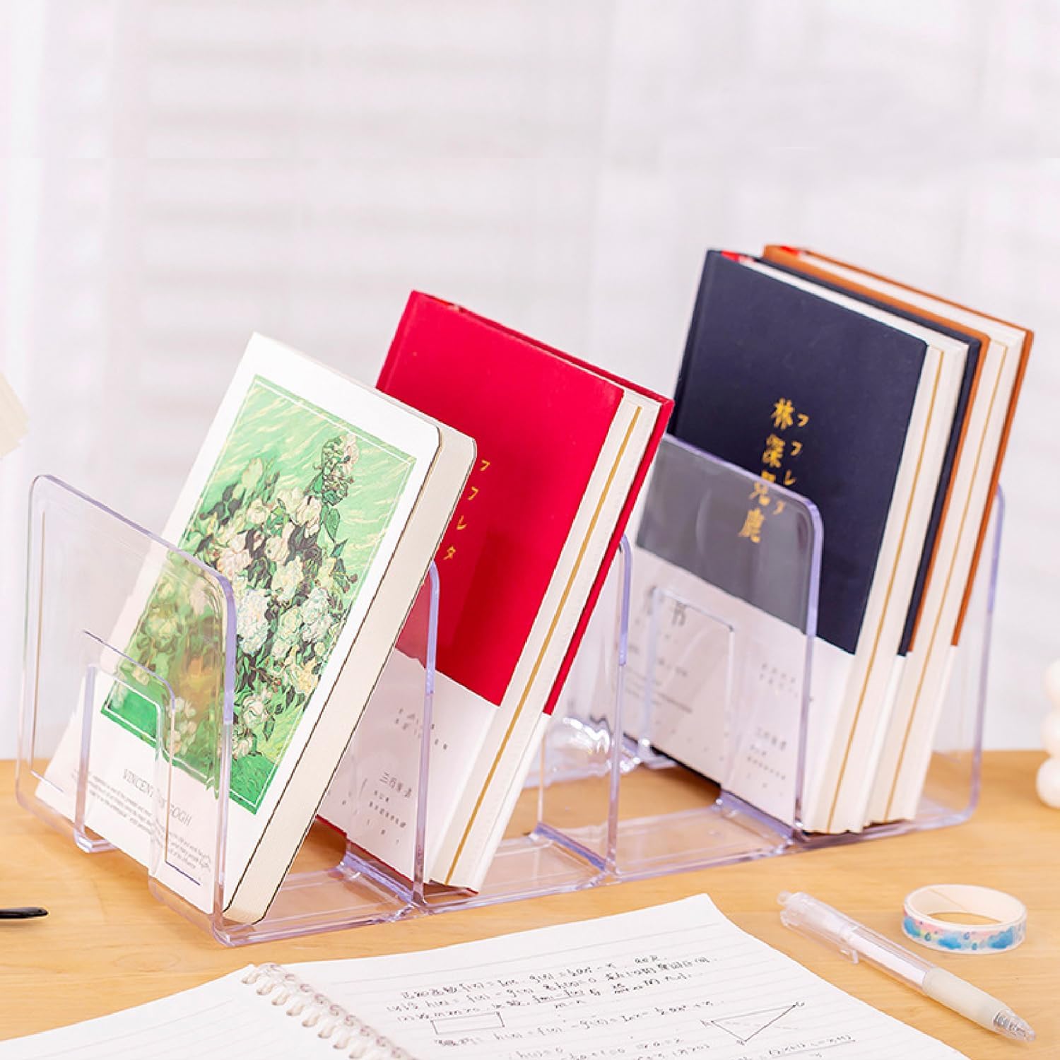Marte Vanci Clear Acrylic File Sorter, Sturdy Desk File Organizer Shelf Book Holder Purse Handbag Clutch Divider File Folder Rack for Letter Cookbooks Home Office Kitchen Supplies 4 Sections (4 Pcs)