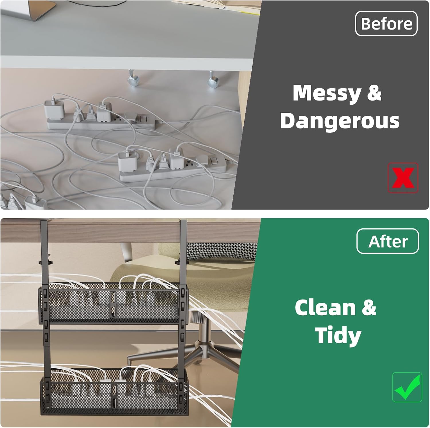 Multi-Model Under Desk Cable Management 2 Pack Metal Under Desk Wire Management Tray Clamp Mount Under Table Cord Management No Damage The Desk