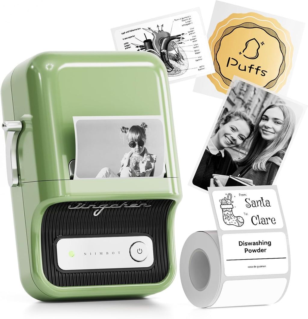 NIIMBOT B21 Label Maker, 2 Inch Portable Thermal Label Printer, Label Maker Machine with Tape, Compatible with Android, iOS & PC,Labeling for Home Storage Office and Small Business,Green