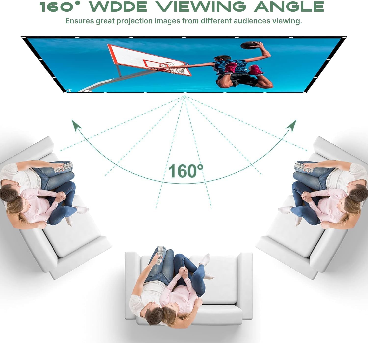 AAJK Outdoor Projector Screen 150 inch, Washable Projector Screen 16:9 Foldable Anti-Crease Portable Projector Movies Screen for Home Theater Outdoor Indoor Support Double Sided Projection