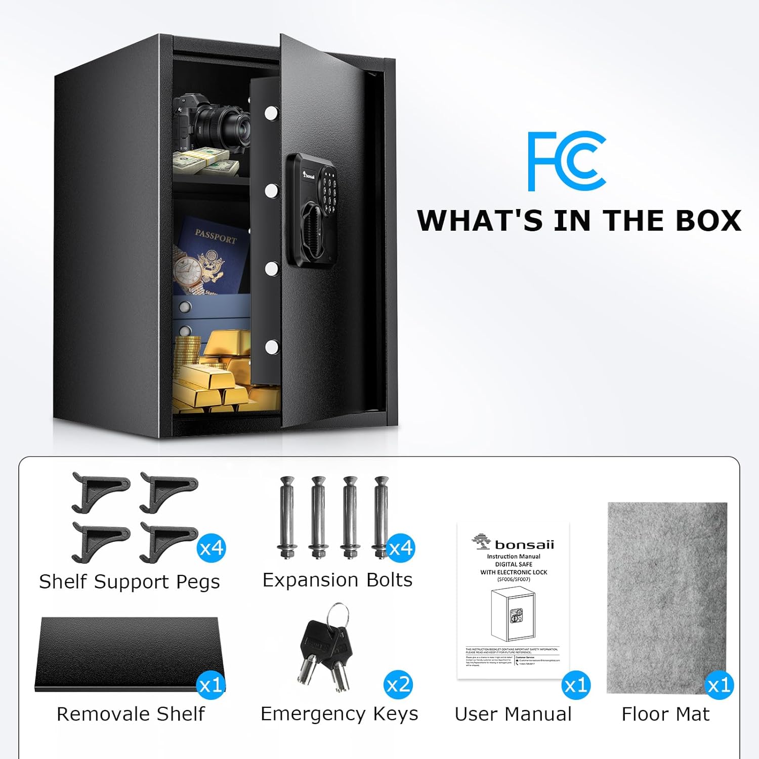 Bonsaii Large Safe Box 2.5 Cubic Feet for Home Security with Electronic Keypad and Removable Shelf, Document Safe for Home, Money, Cash, Jewelry, 15.7"W x 15"D x 21.7"H
