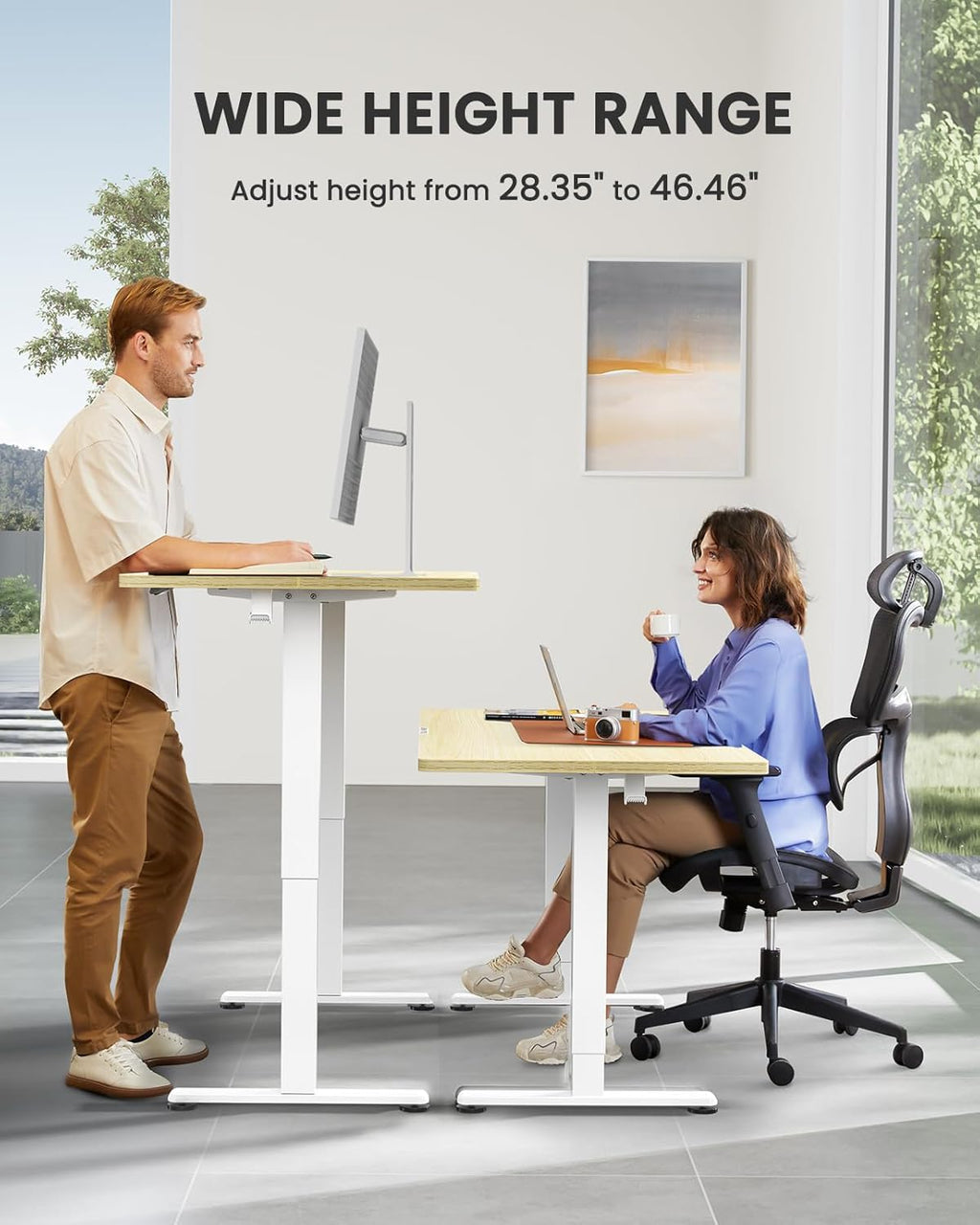 ErGear Height Adjustable Electric Standing Desk, 40 x 24 Inches Sit Stand up Desk, Small Memory Computer Home Office Desk with Two-Piece Desktop (Natural)