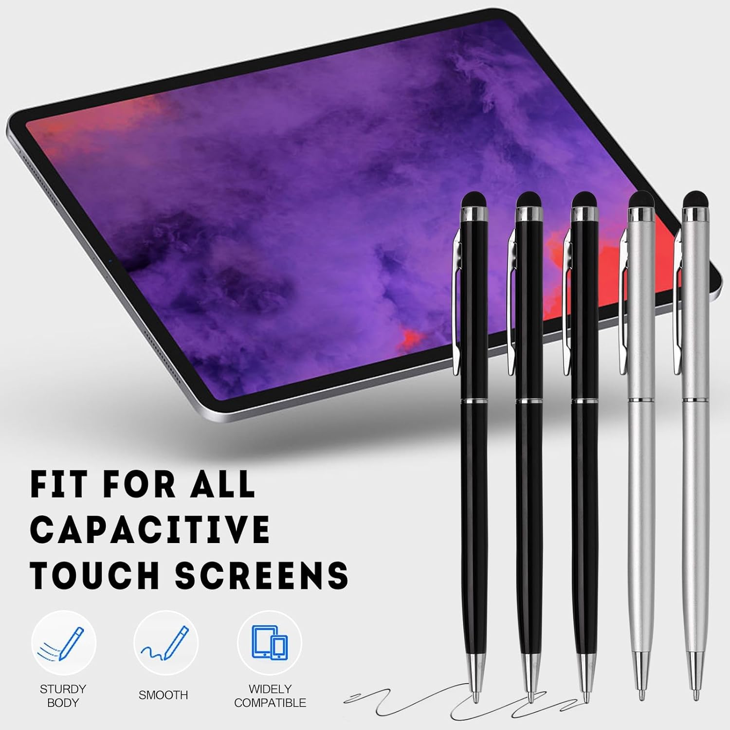 15 Pack Stylus Pens for Touch Screens Stylus Pen Compatible with Phone Tablets Kindle and Black Ink Ballpoint Pens-2 in 1 Stylists pens for Touch Screens (Silver & Black)