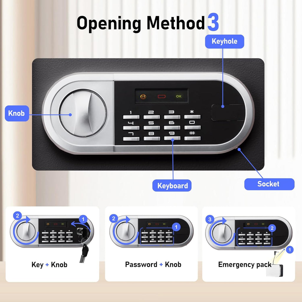 Home Safe Box, Digital Small Personal Safes, caja fuerte, Security Money Closet Electronic Lock Box with Keypad for Pistol Cash Jewelry, Document, Hotel, Dorm, Office (0.8cuft Black)