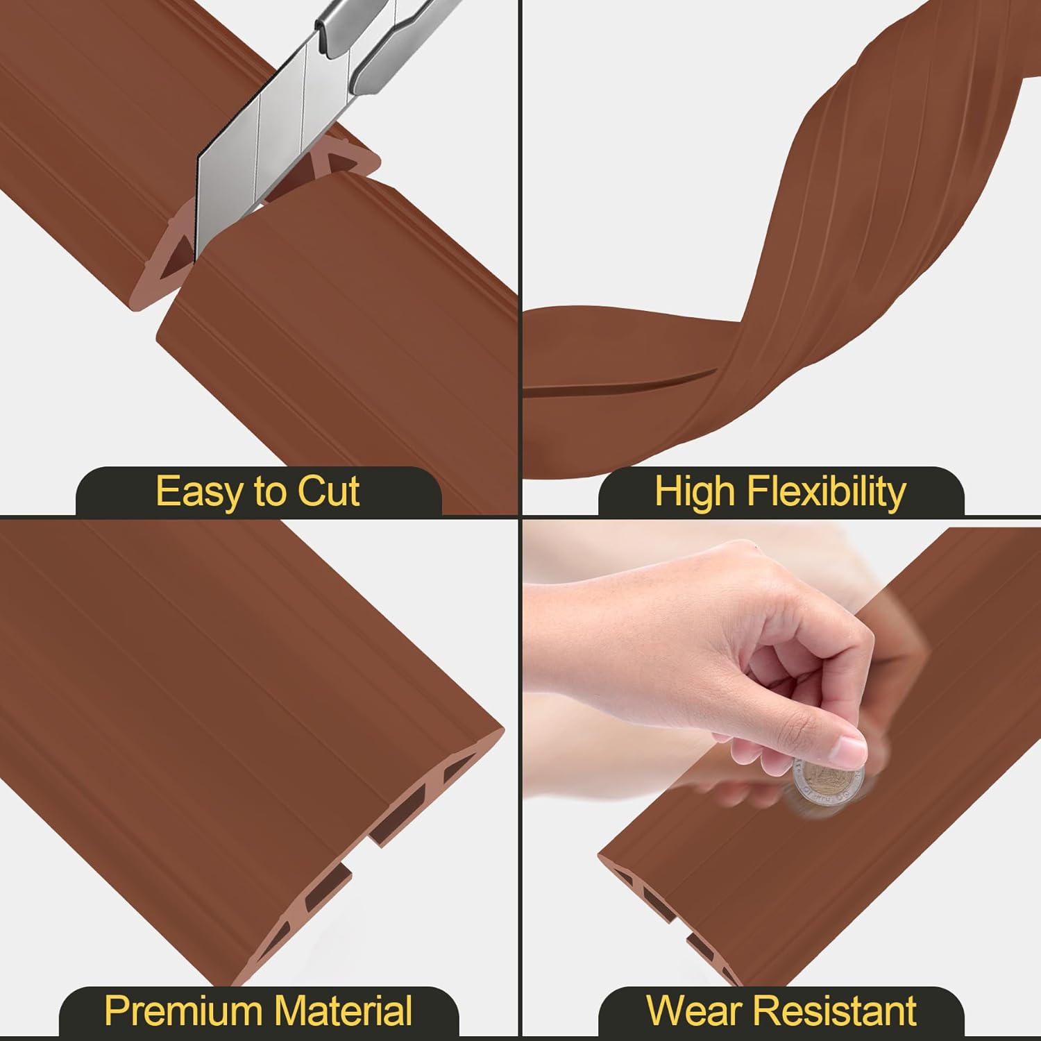 MYFAMIREA 4FT Floor Cord Cover Heavy Duty Cable Cover Protector with 3 Channels Extension PVC Floor Wire Cover Outdoor Cord Hider Management Cord Cover for Wire on Floor for Home Office Outdoor, Brown